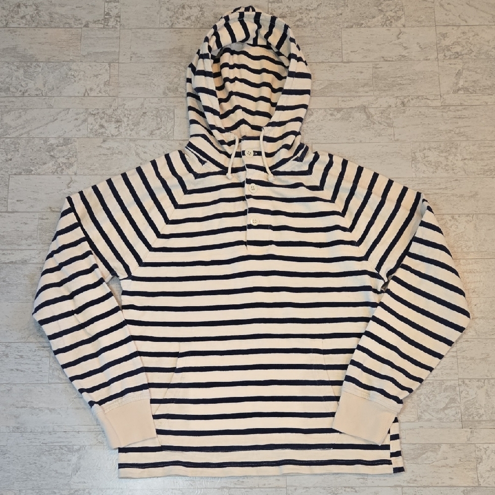 J. Crew Cream & Navy Striped Hooded Pullover Size Medium Sweater